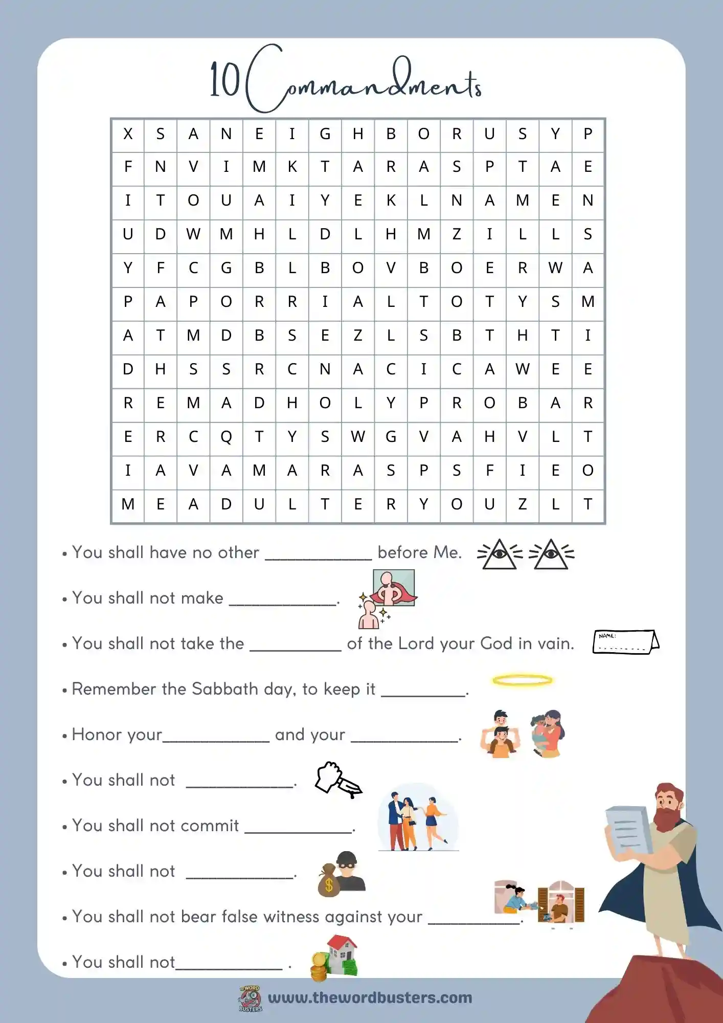 10 commandments word search printable 10 commandments word search printable