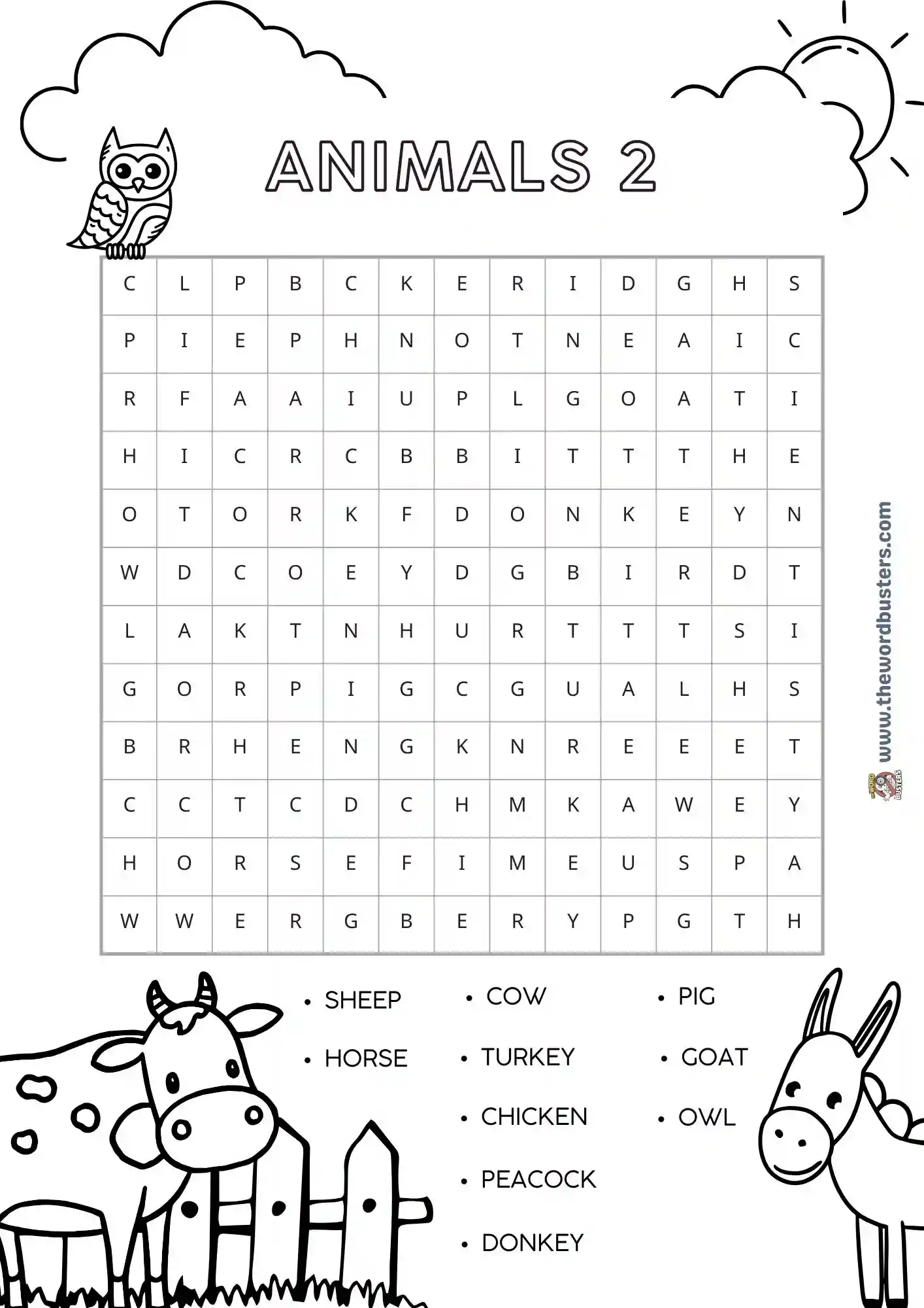 printable animal word search