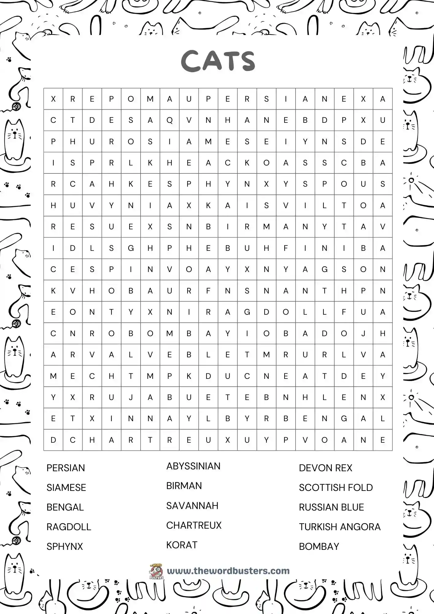 cats word search printable