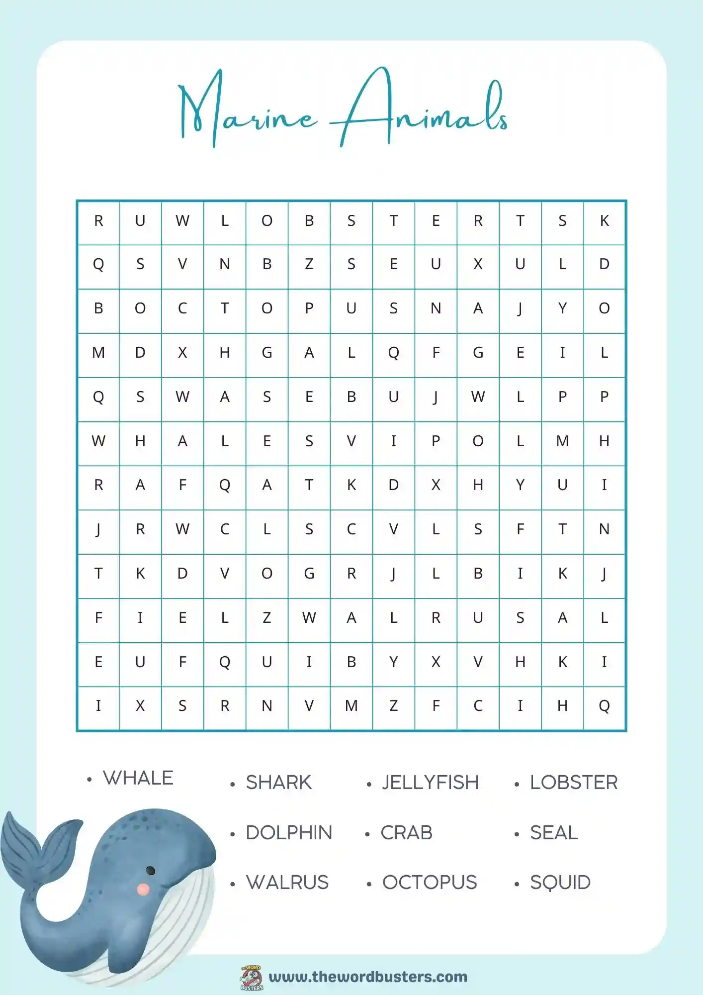 marine animals word search printable