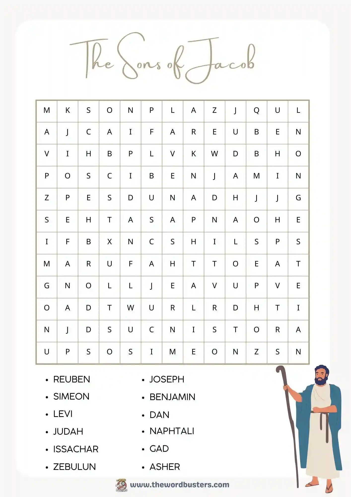 the sons of jacob word search printable the sons of jacob word search printable